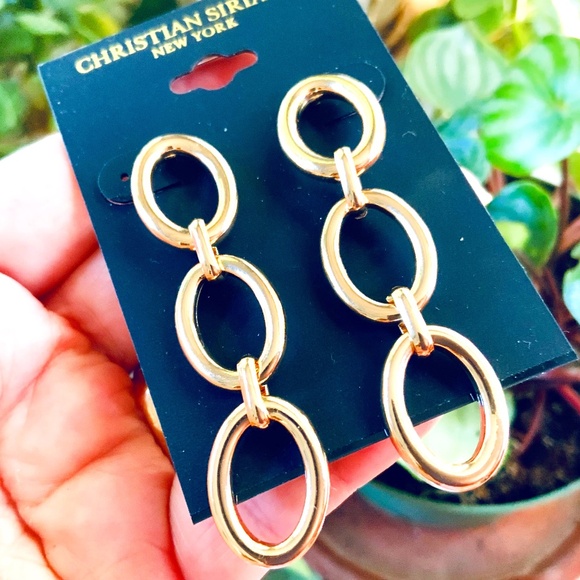 CHRISTIAN SIRIANO EARRINGS NWT⭐️ STUNNING GOLD TONE LINK CHAIN PIERCED DANGLE - Picture 1 of 14